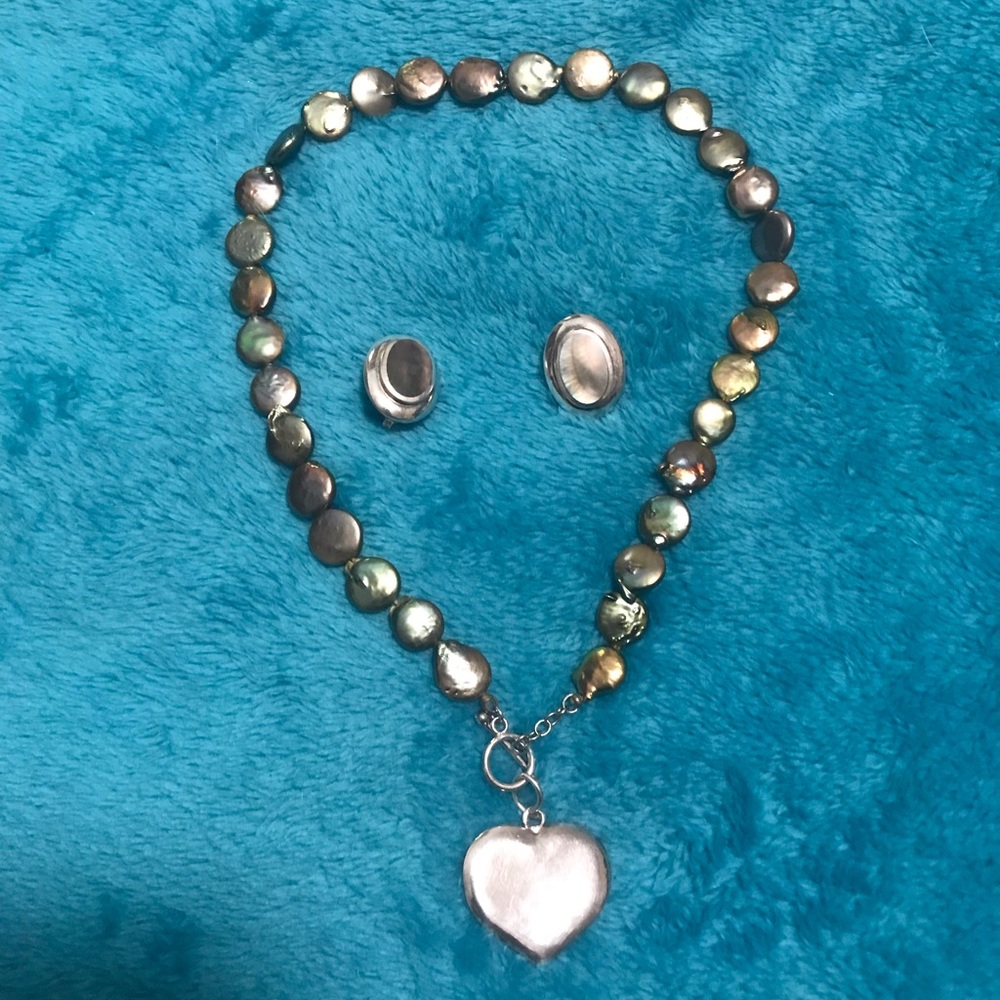 Mother Pearl Necklace and Earrings